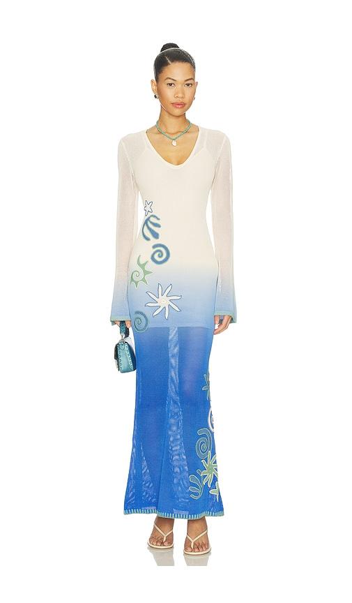 The Wolf Gang Malaga Maxi Dress in White,Blue by THE WOLF GANG