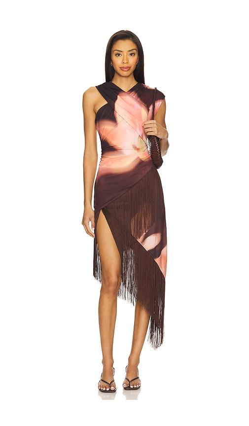 The Wolf Gang Veda Midi Dress in Brown by THE WOLF GANG
