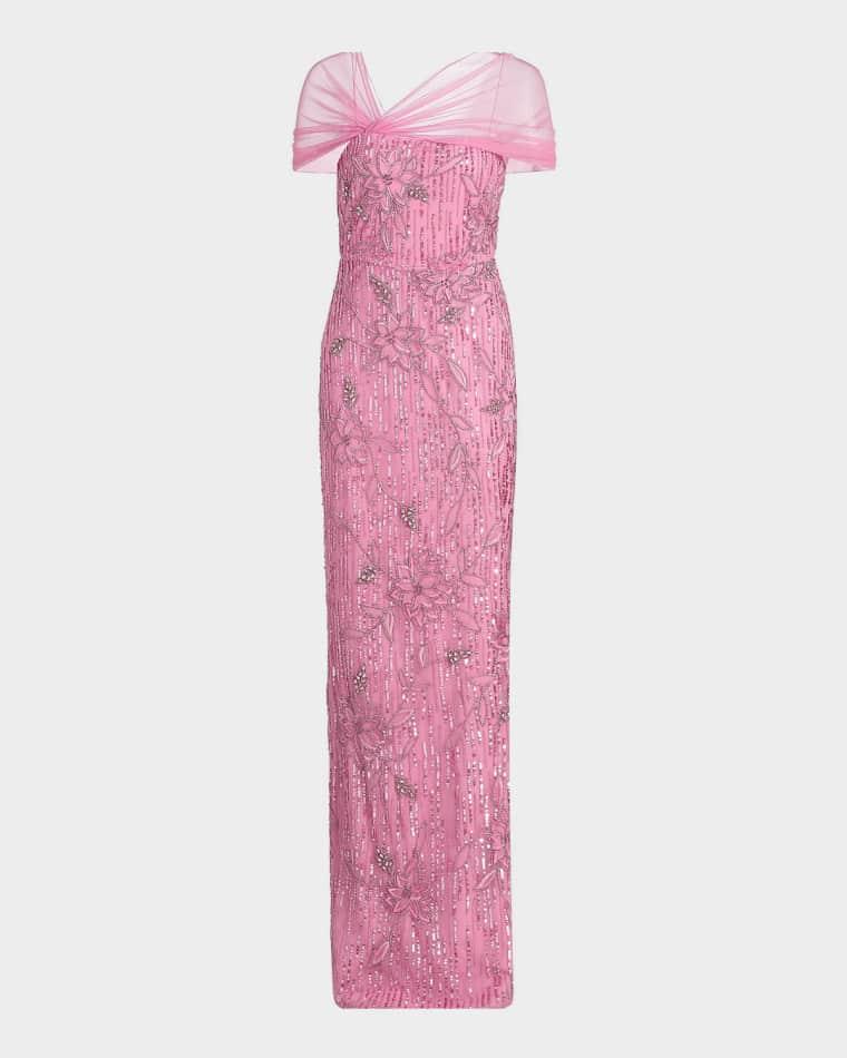 Clover Shawl Draped Gown by THEIA