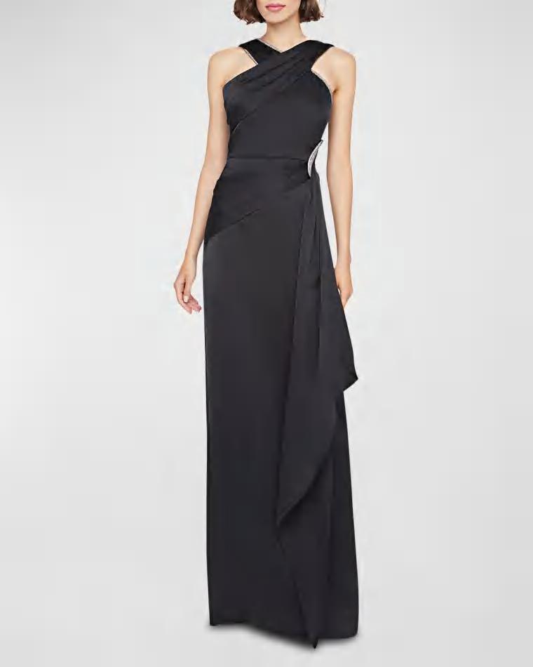 Cressida Rhinestone-Trim Halter Column Gown by THEIA