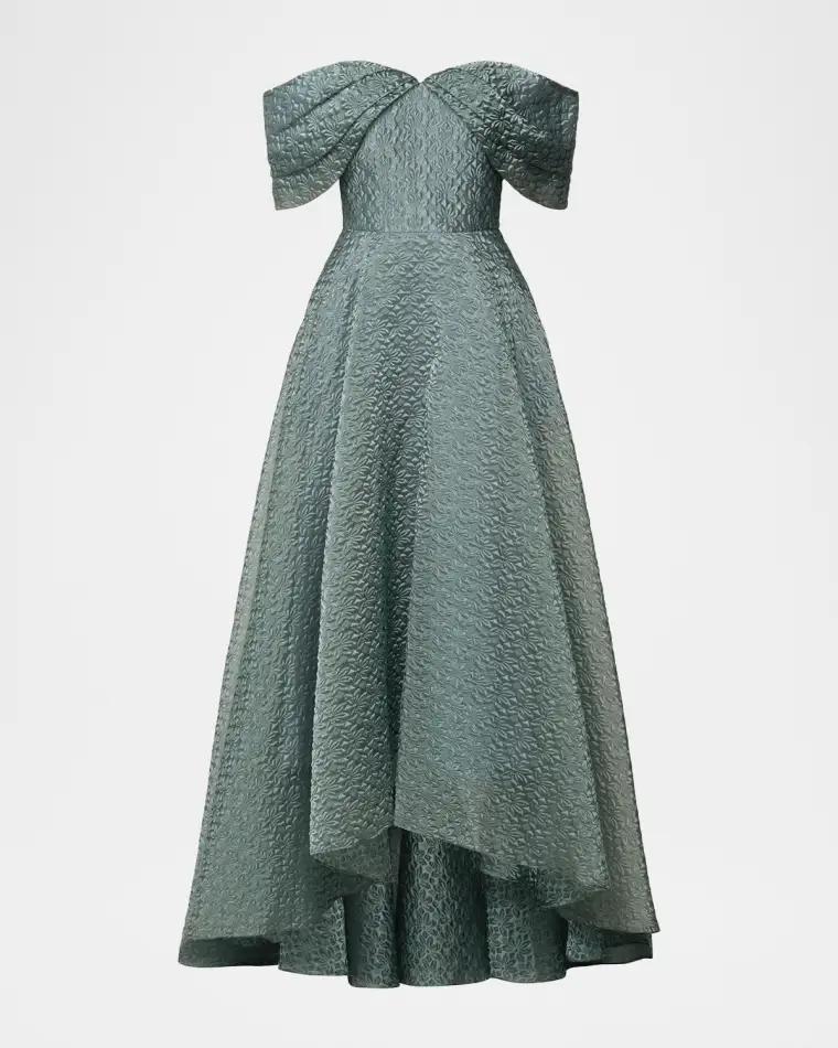 Elysia Off-Shoulder Floral Jacquard Gown by THEIA