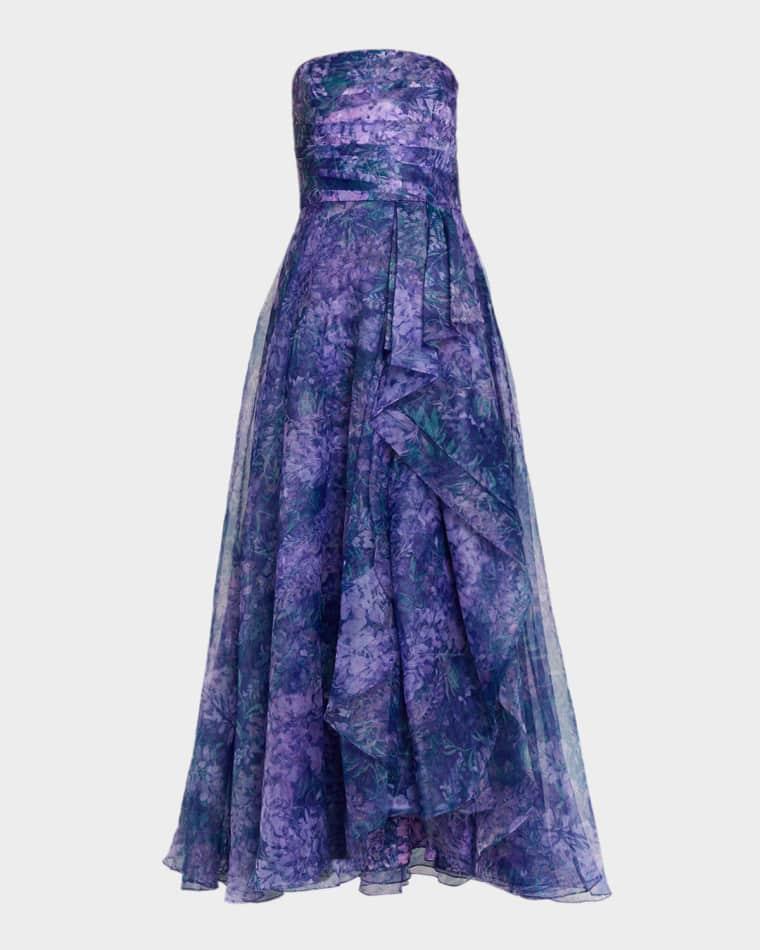 Faherta Strapless Draped Organza Gown by THEIA
