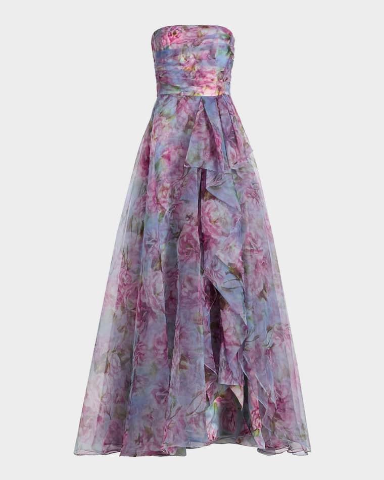 Fahreta Strapless Floral-Print Gown by THEIA