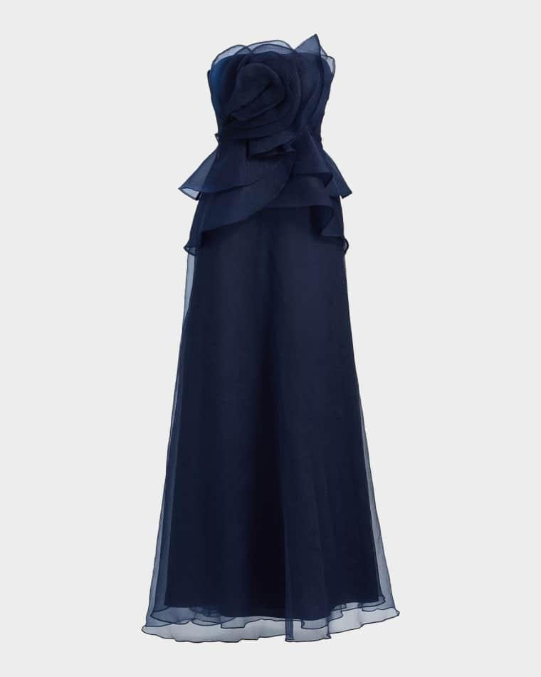 Gilda Draped Rose Strapless Organza Gown by THEIA