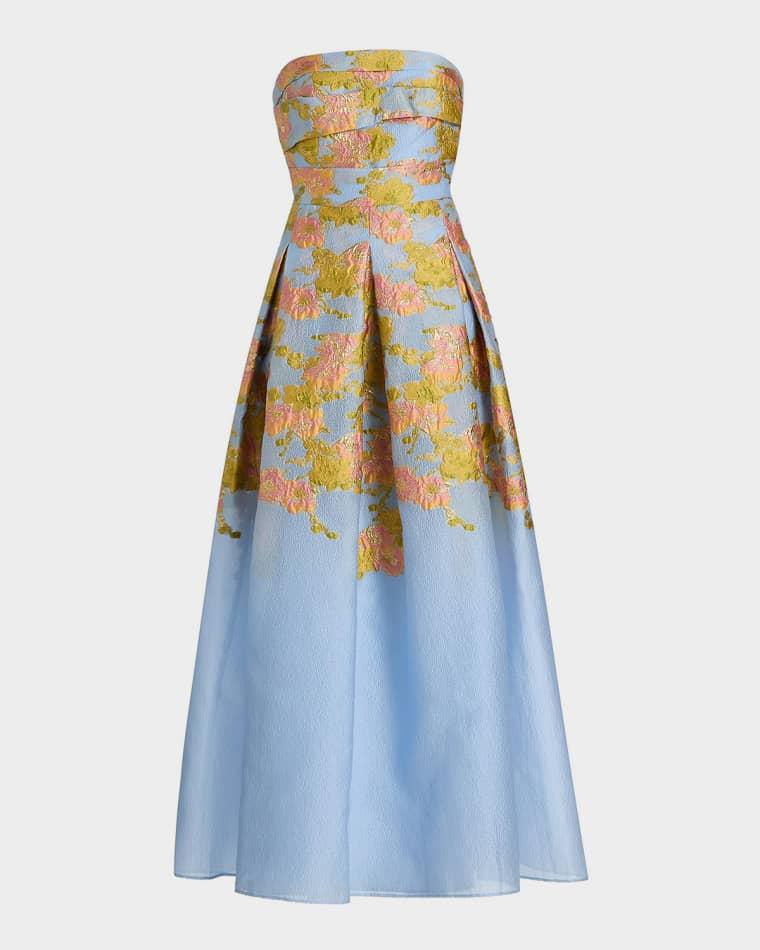 Leia Strapless Jacquard Dress by THEIA