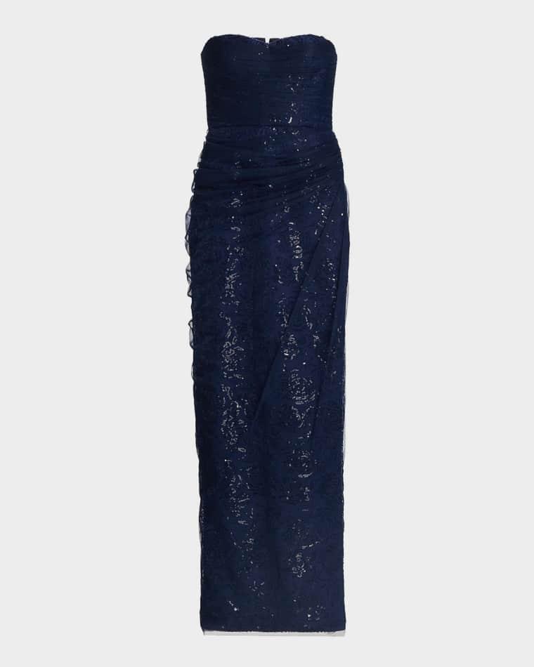 Mal Beaded Lace Strapless Gown by THEIA