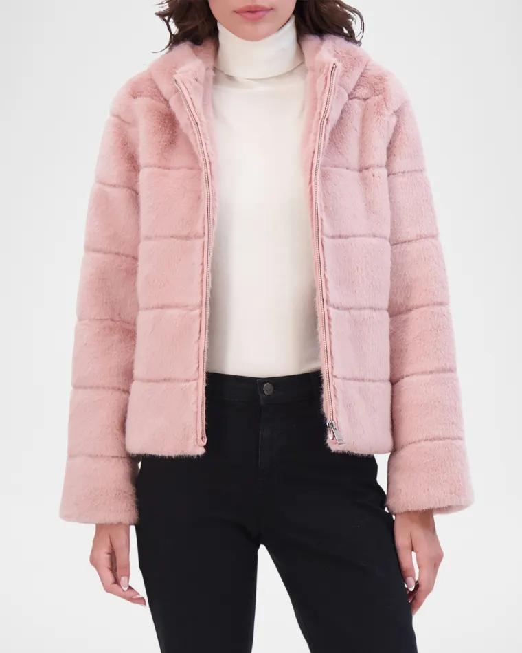 Mink Faux Fur Hooded Jacket by THEIA