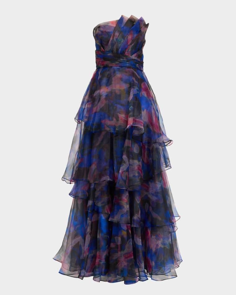 Seona Strapless Tiered Organza Gown by THEIA