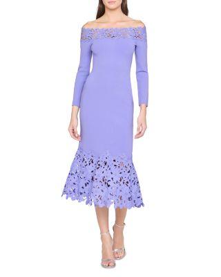 Sia Lace Trim Knit Midi Dress by THEIA