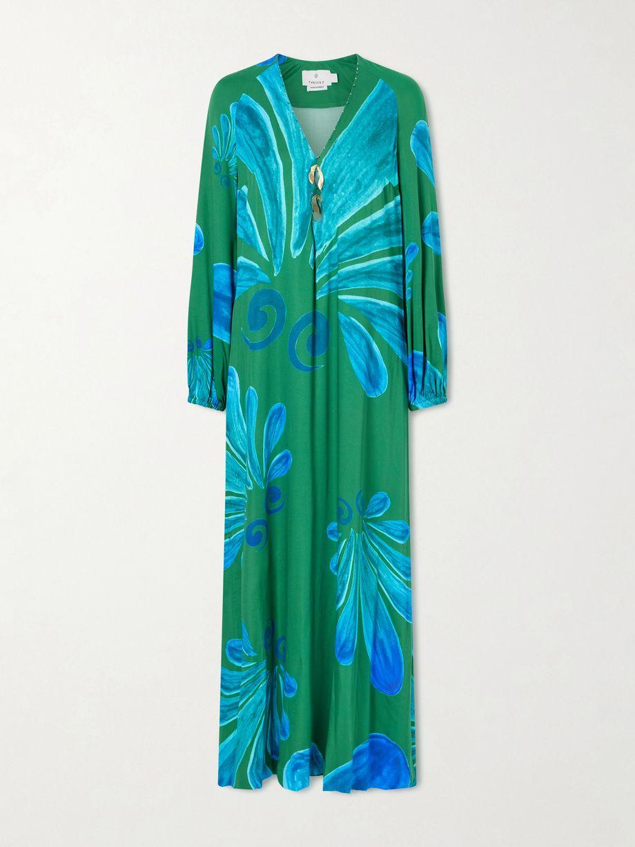 Alcmene embellished printed crepe maxi dress by THEMIS Z