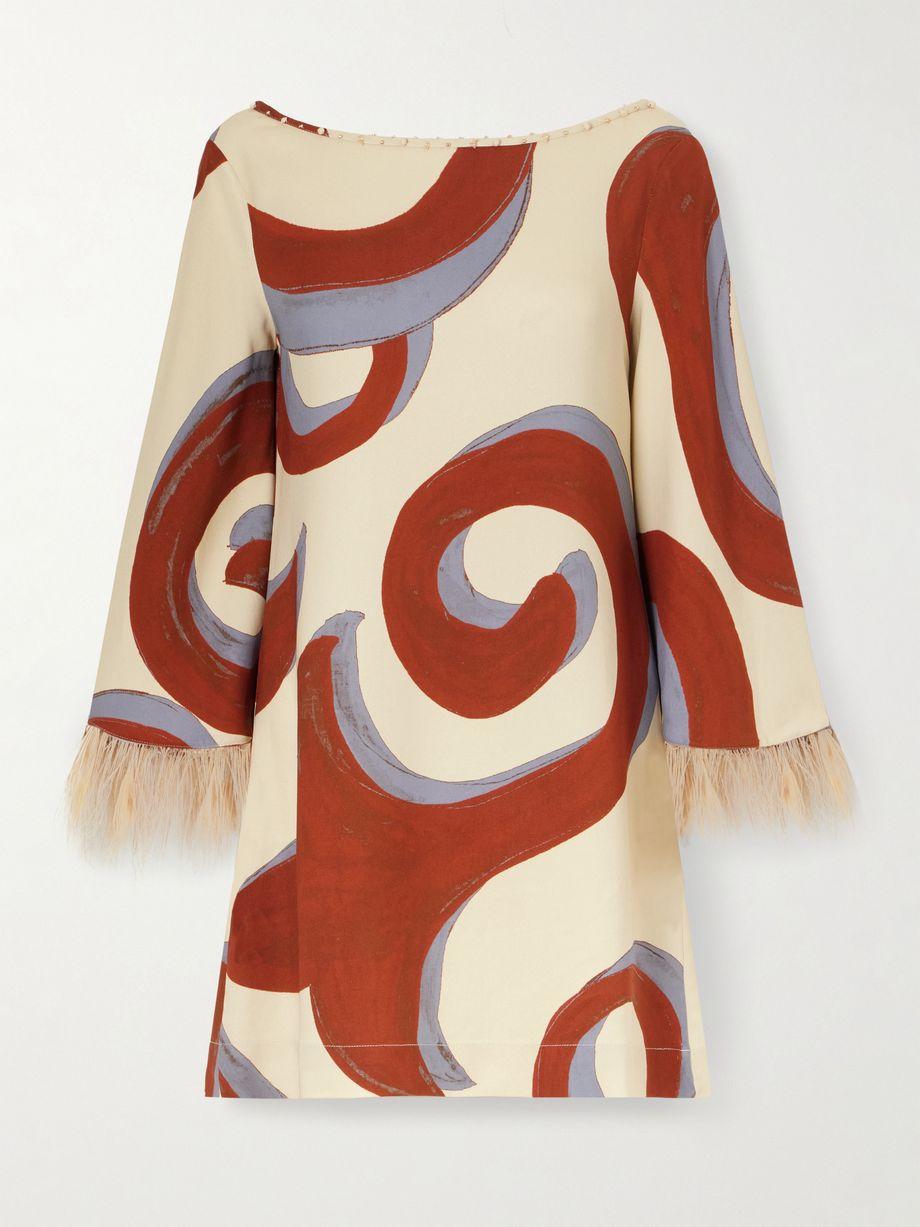 Kyra Sabra feather-trimmed printed crepe mini dress by THEMIS Z