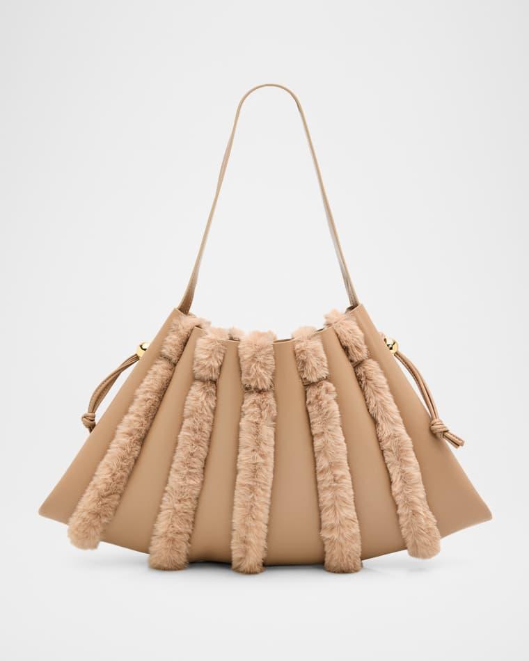 Calypso Faux Fur-Trim Vegan Leather Shoulder Bag by THEMOIRE