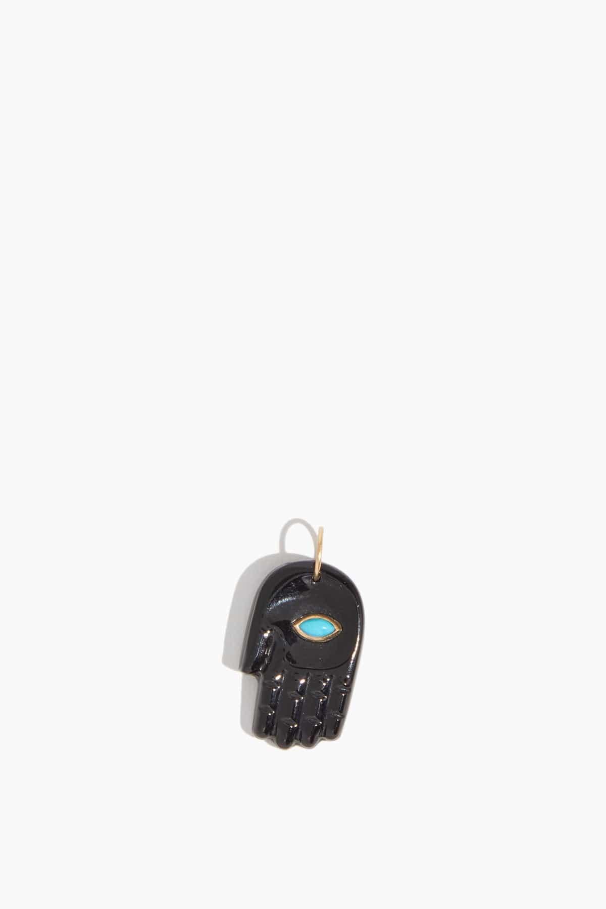 Black Onyx Hamsa Pendant with Turquoise Marquise by THEODOSIA