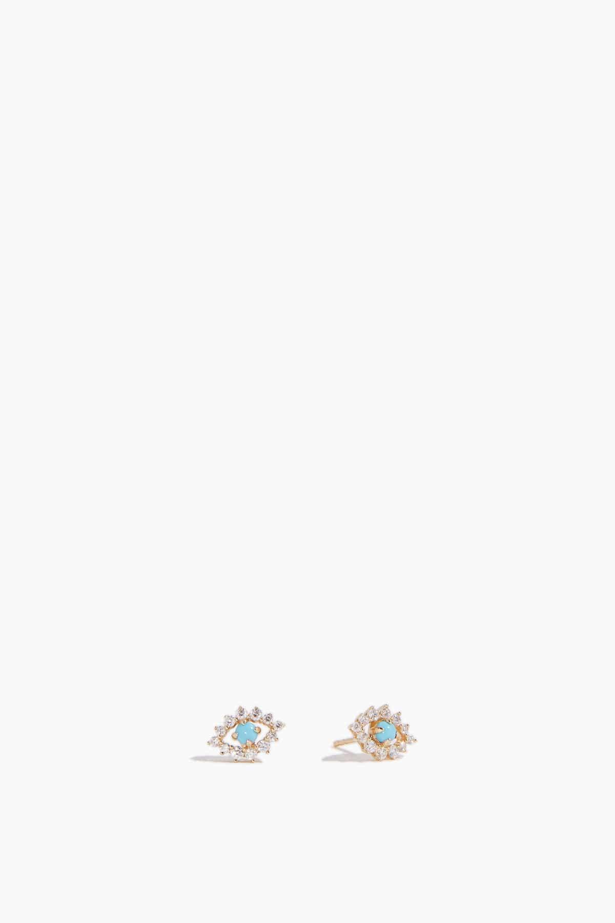 Diamond and Turquoise Evil Eye Studs in 14K Yellow Gold by THEODOSIA