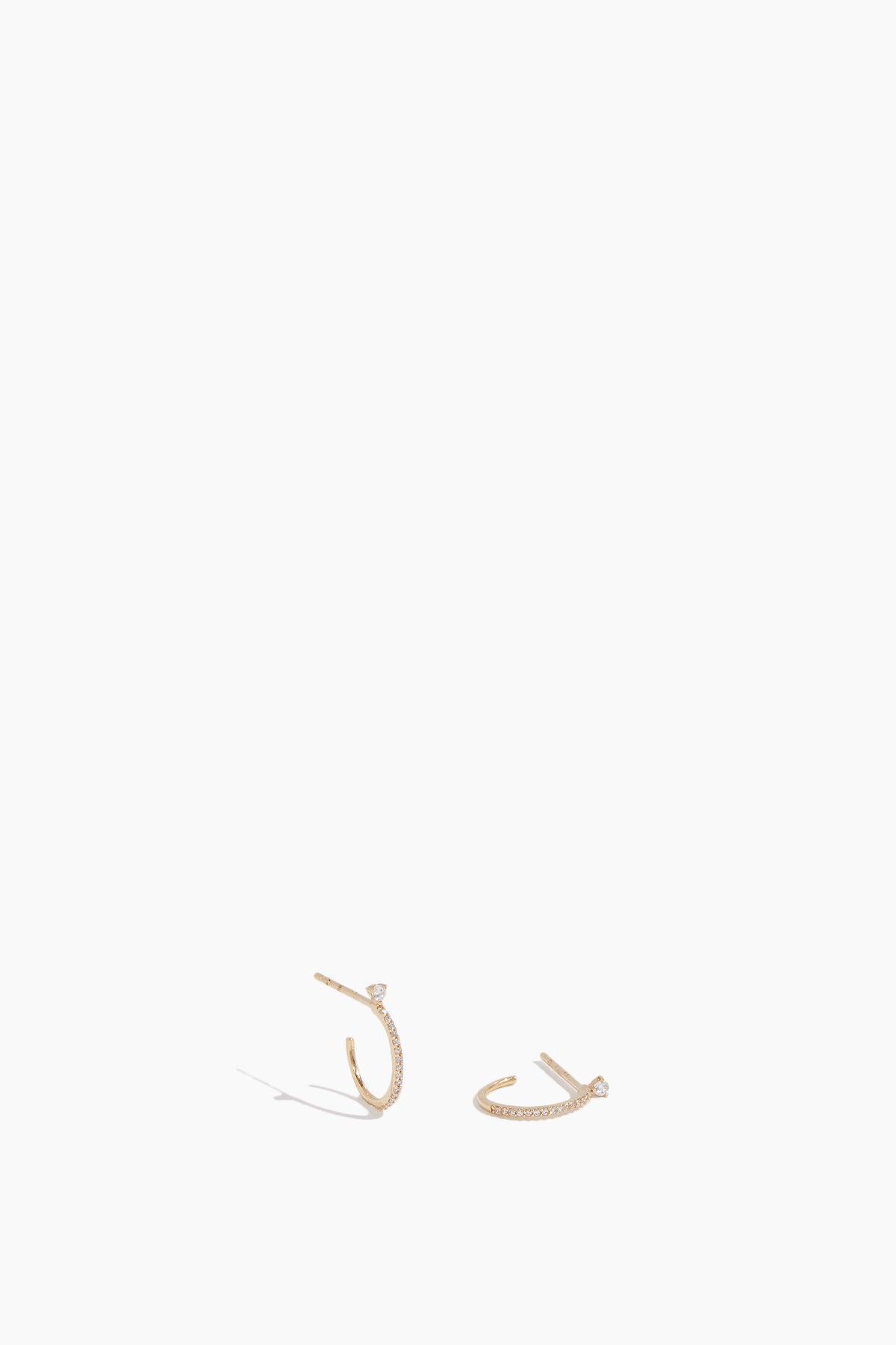 Pave Diamond J Post Huggies in 14k Yellow Gold by THEODOSIA