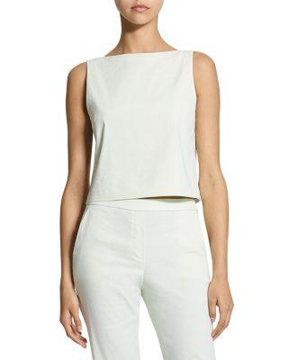 Bateau Neck Linen Cropped Top by THEORY