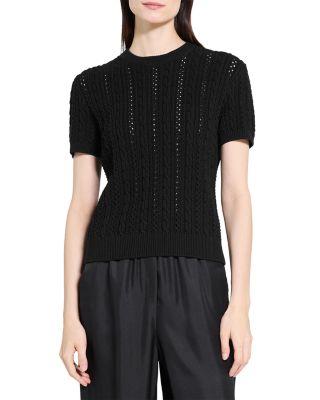 Cable Knit Short Sleeve Sweater by THEORY
