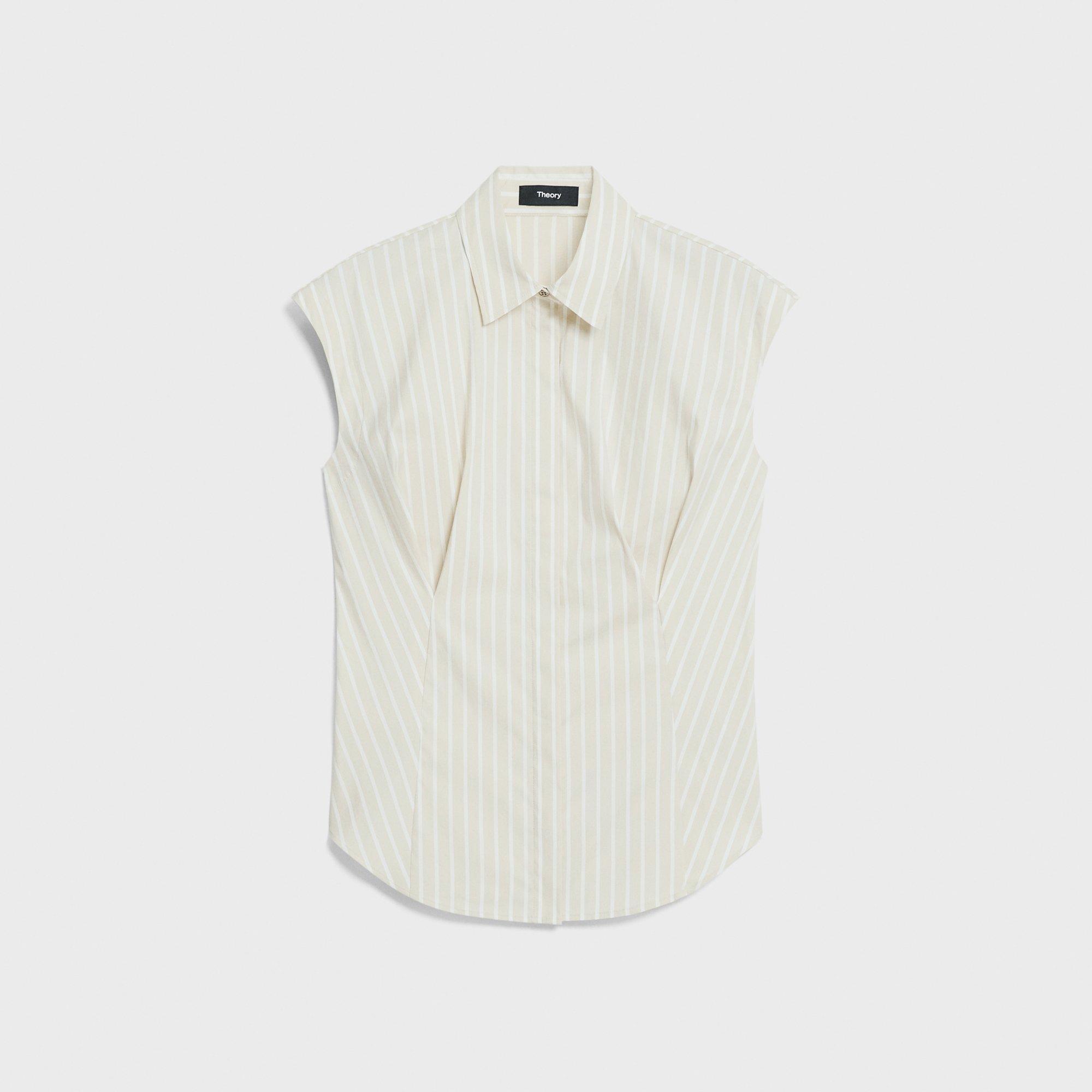 Cinched Cap-Sleeve Shirt in Striped Cotton-Blend by THEORY