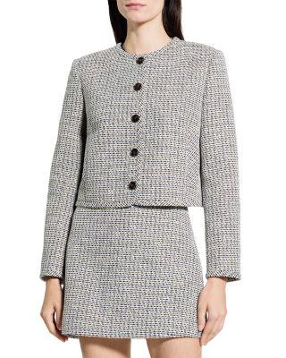 Crewneck Pocket Jacket in Striped Tweed by THEORY