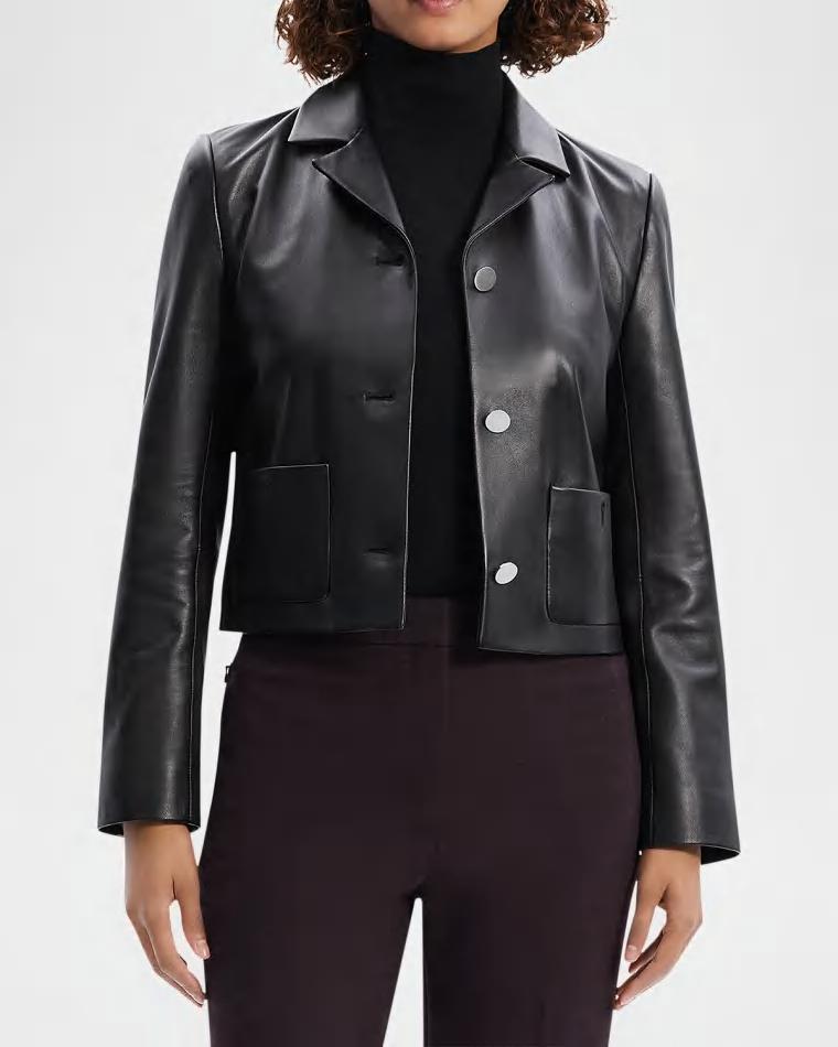 Cropped Boxy Nappa Leather Jacket by THEORY
