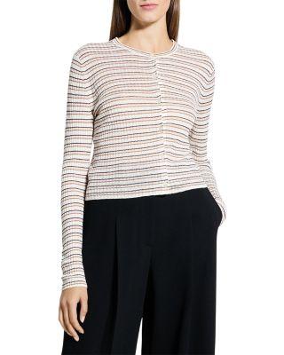 Cropped Striped Cardigan by THEORY