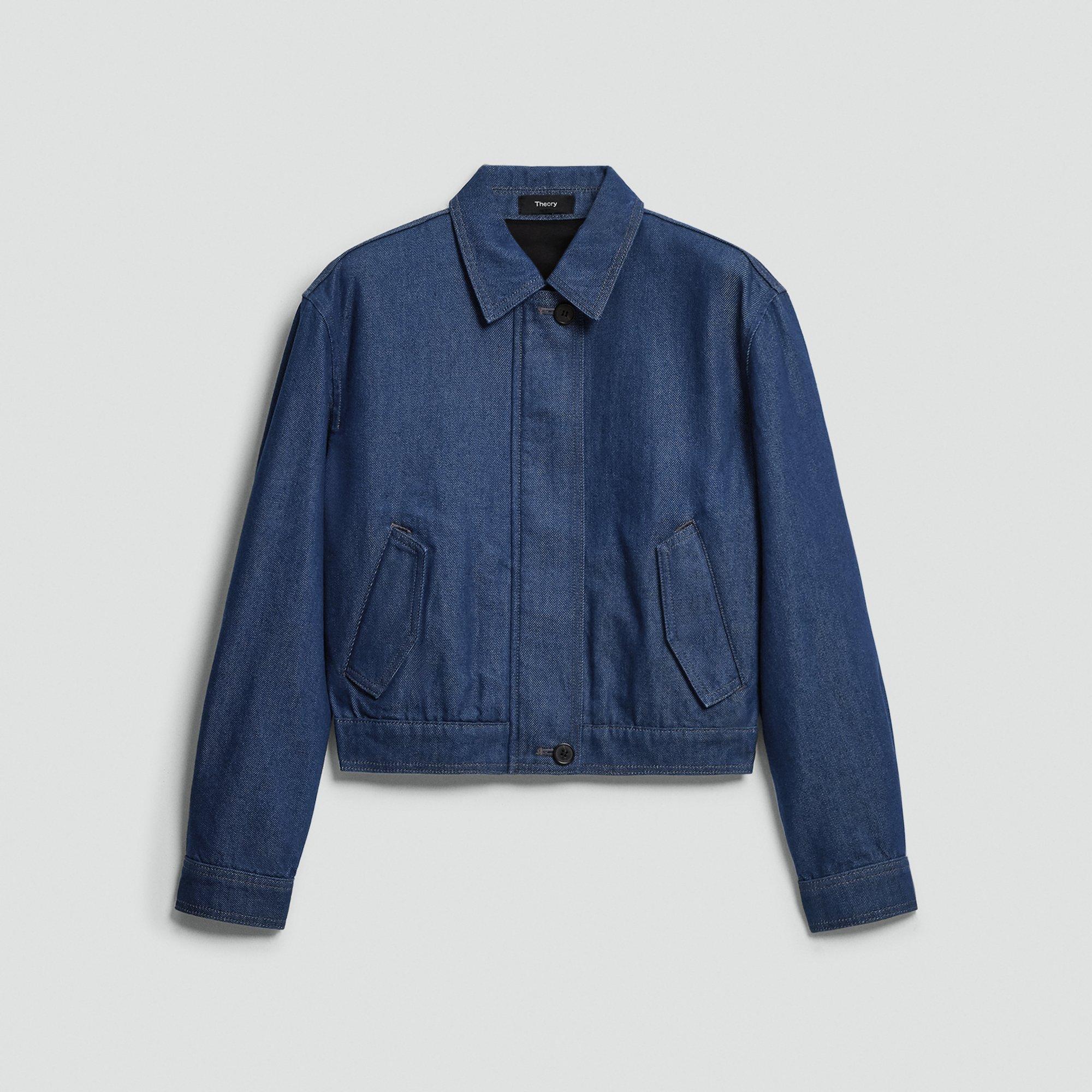 Cropped Track Jacket in Relaxed Denim by THEORY