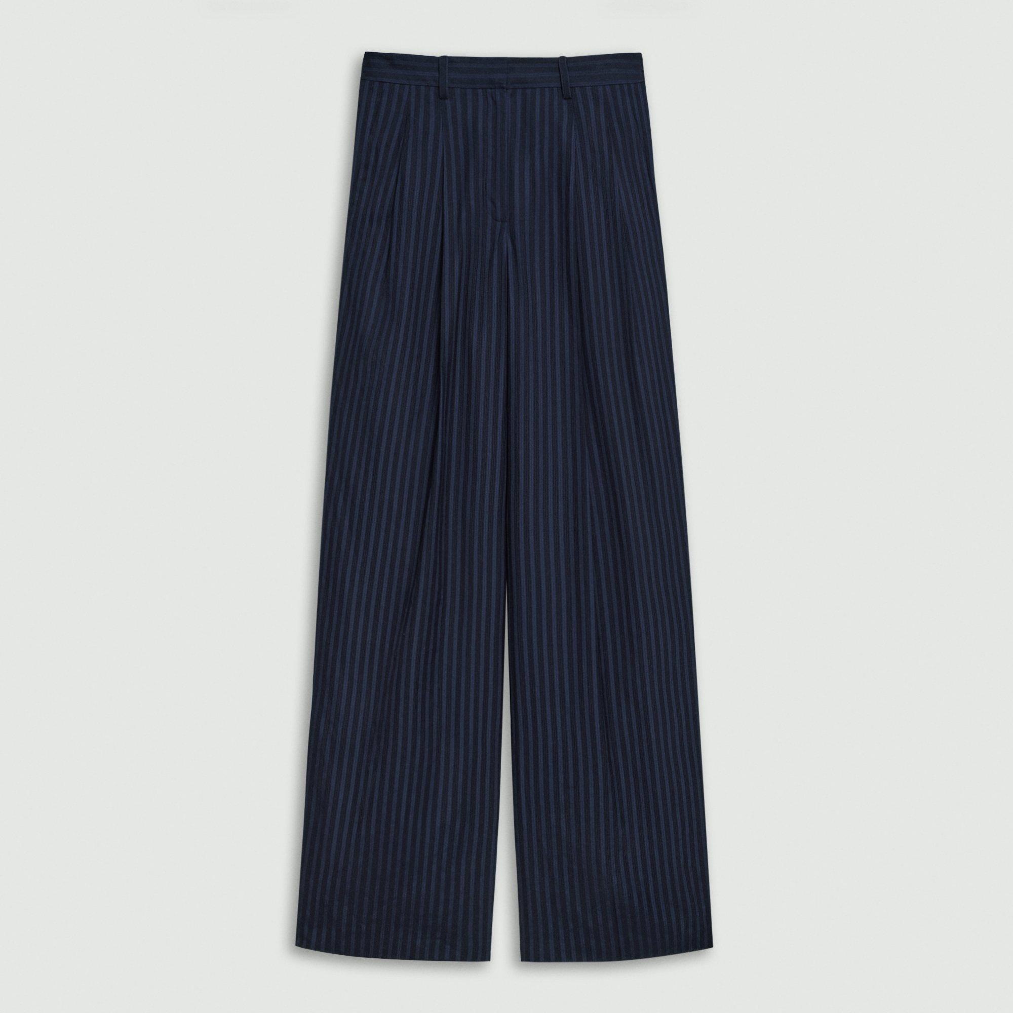 Double Pleat Pant in Linear Cotton by THEORY