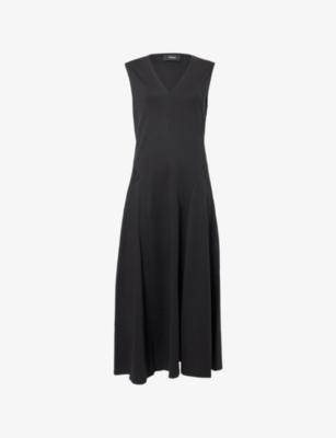 Easy Sleeveless Cotton V-Neck Midi Dress by THEORY