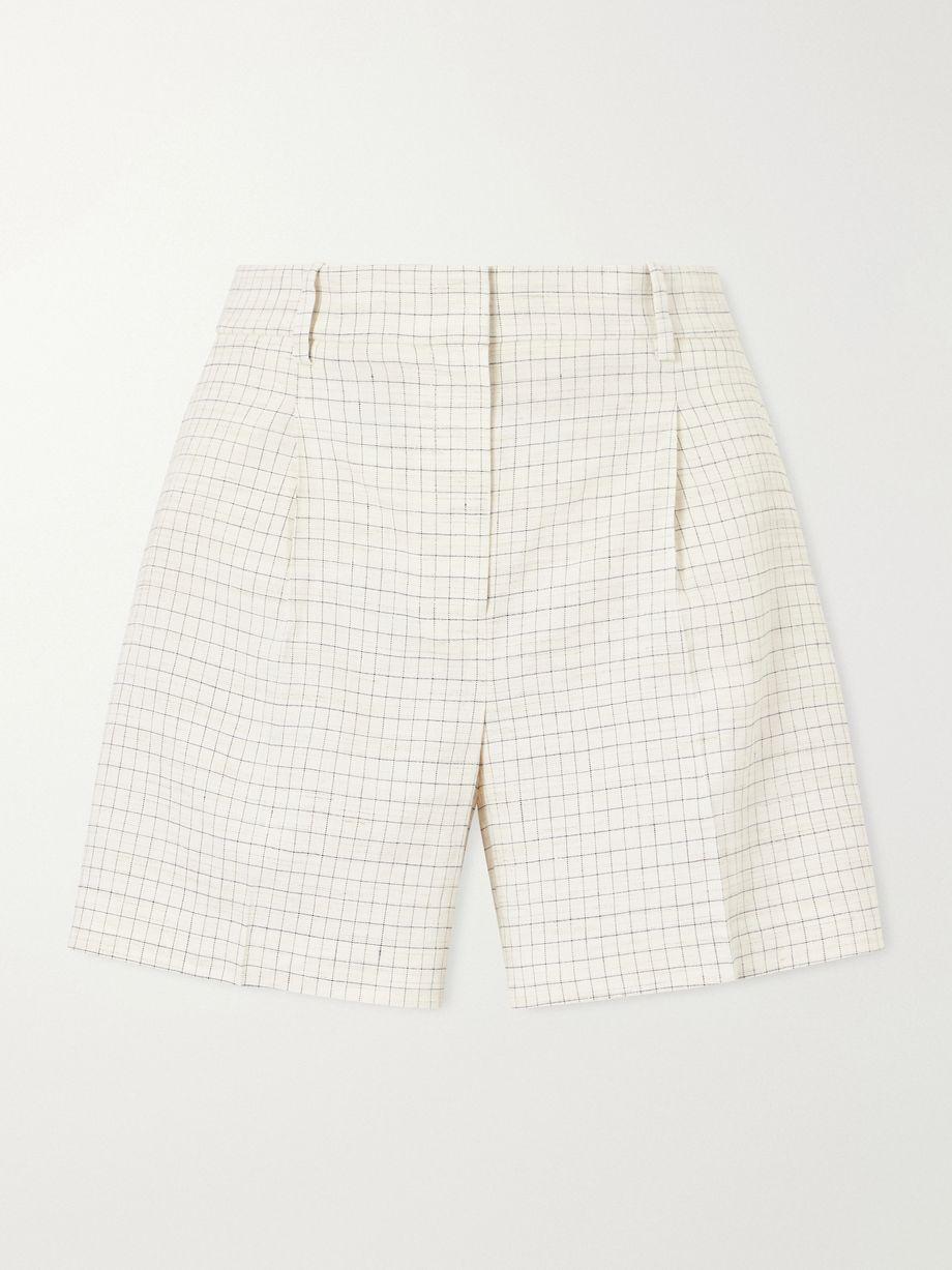 Fluid checked linen-blend shorts by THEORY