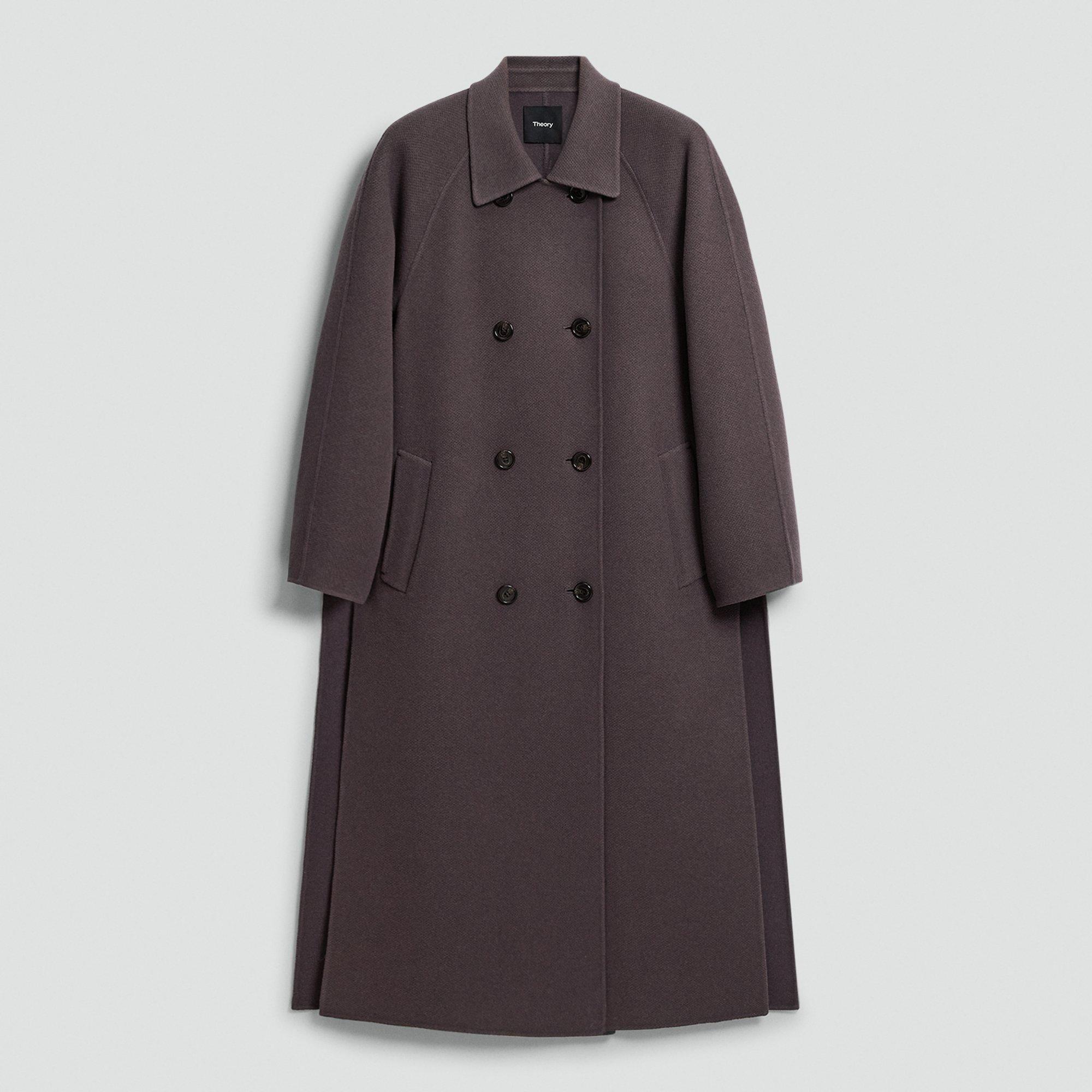 Long Double-Breasted Coat in Textured Wool-Cashmere by THEORY Long Double-Breasted Coat in Textured Wool-Cashmere by THEORY