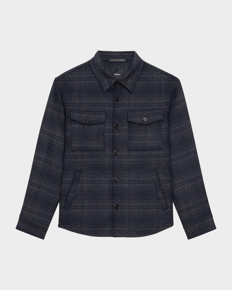 Men's Wool-Cashmere Plaid Overshirt by THEORY