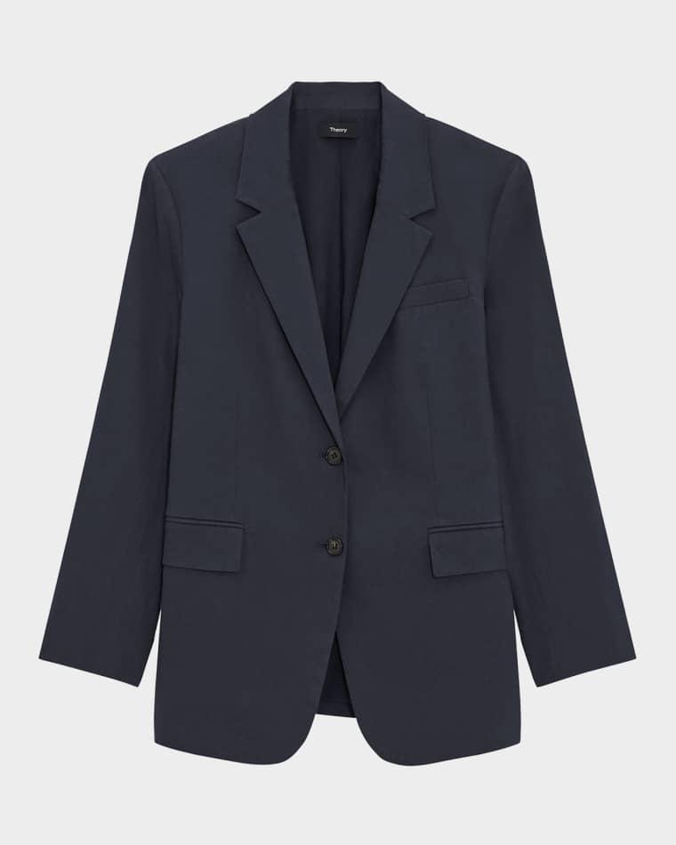 Oversized Crunch Linen Blazer by THEORY