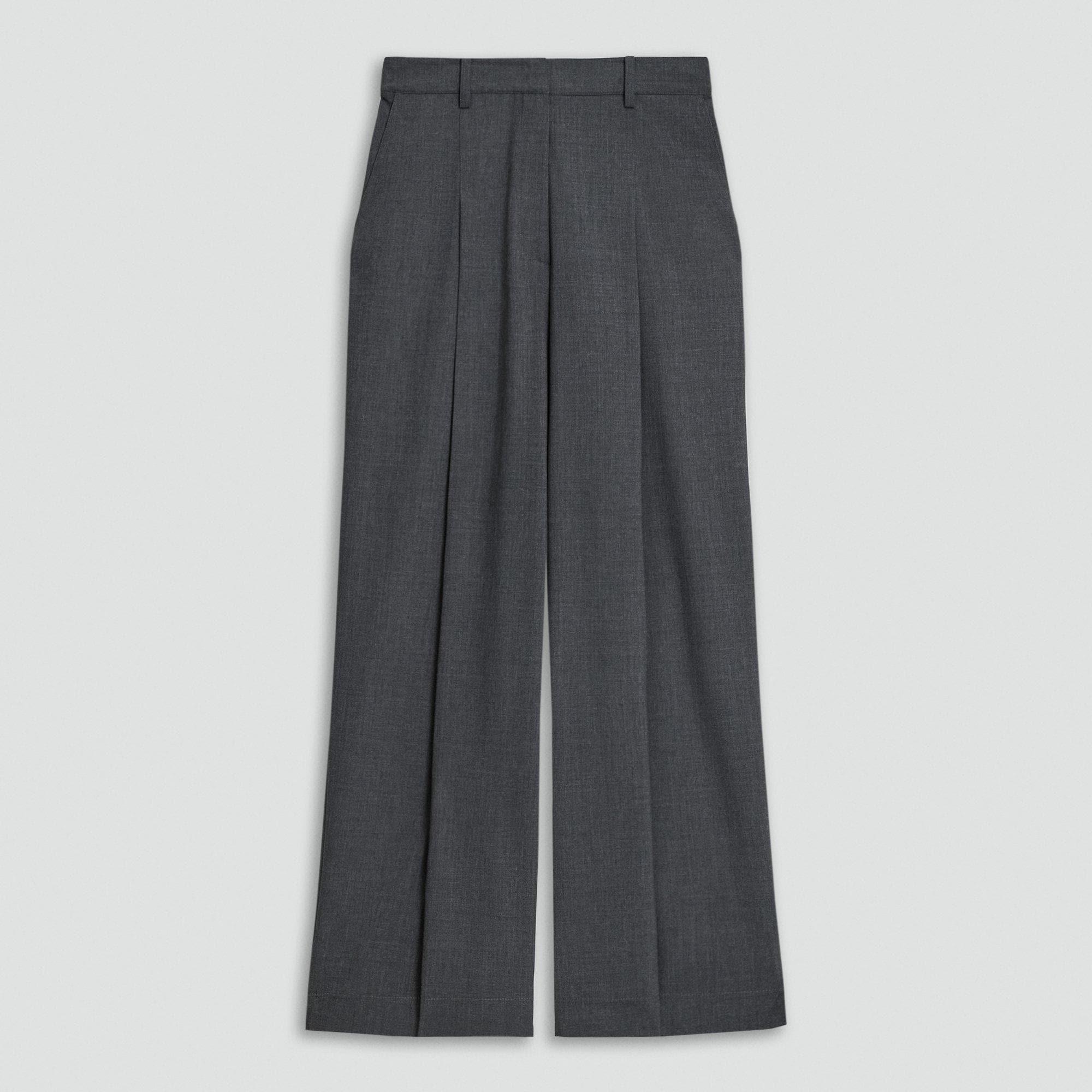 Pleated Wide-Leg Pant, 33'' in Good Wool by THEORY