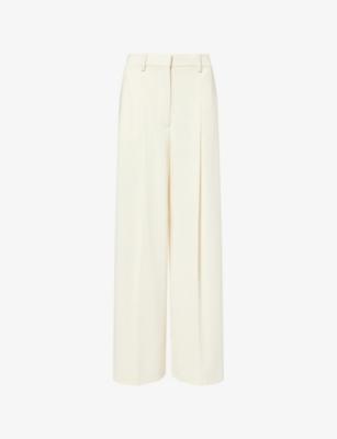 Pleated Wide-Leg Woven Trousers by THEORY