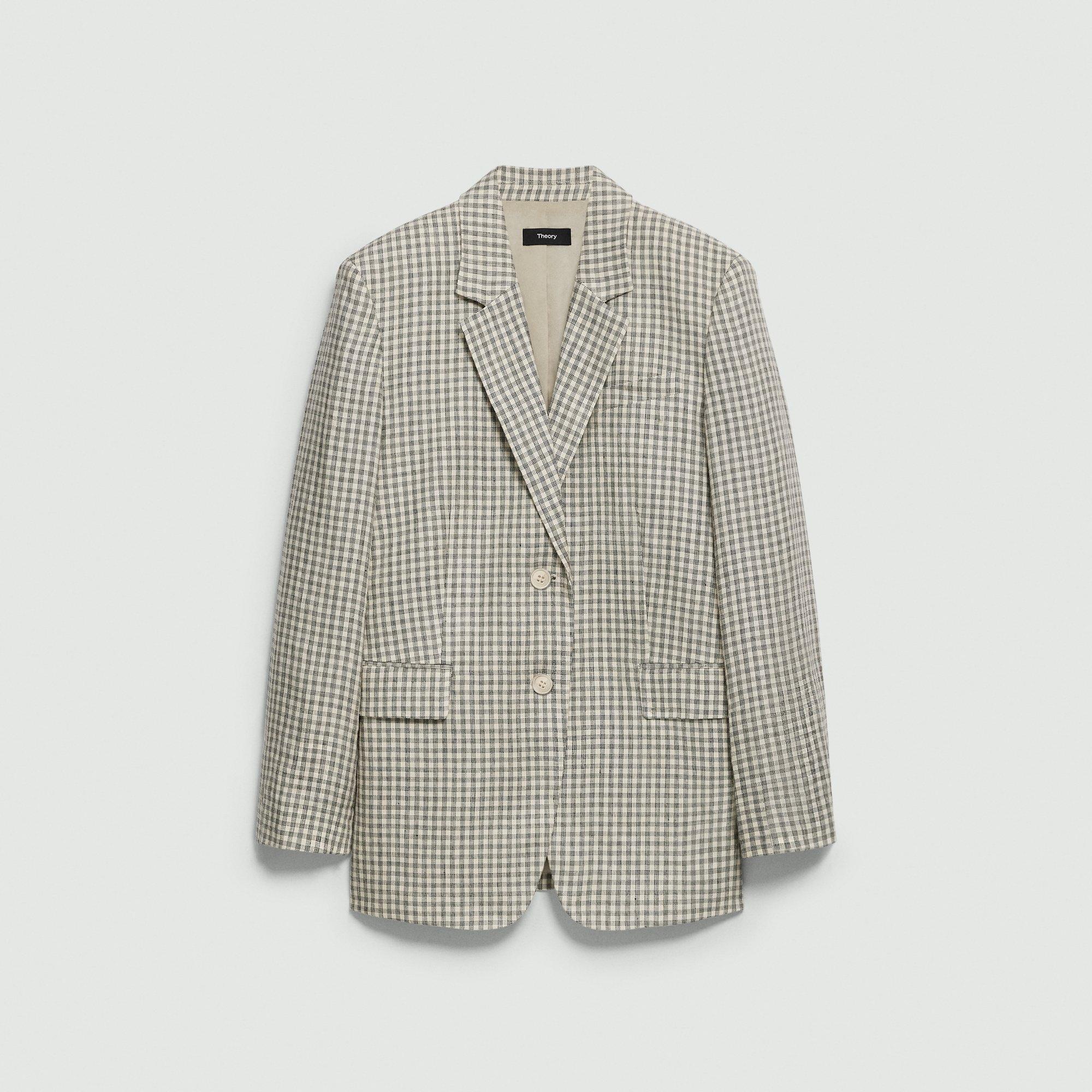 Relaxed Blazer in Checked Linen-Blend by THEORY