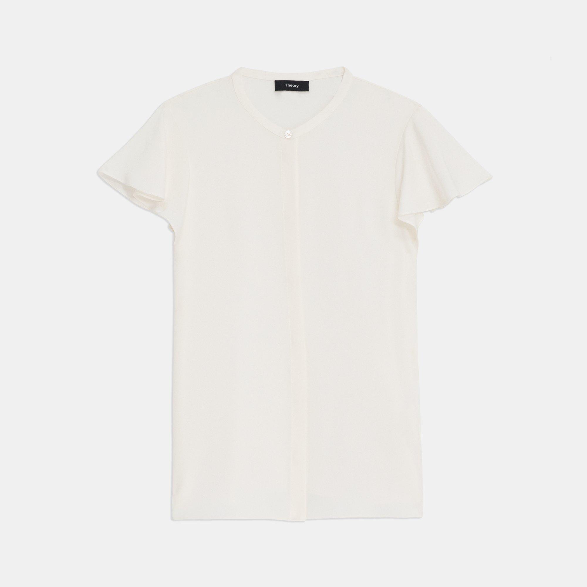 Ruffle Sleeve Top in Silk Georgette by THEORY