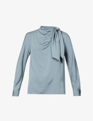 Scarf-embellished loose-fit silk-satin top by THEORY