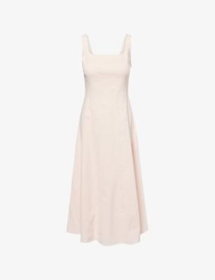 Seamed Square-Neck Linen-Blend Midi Dress by THEORY