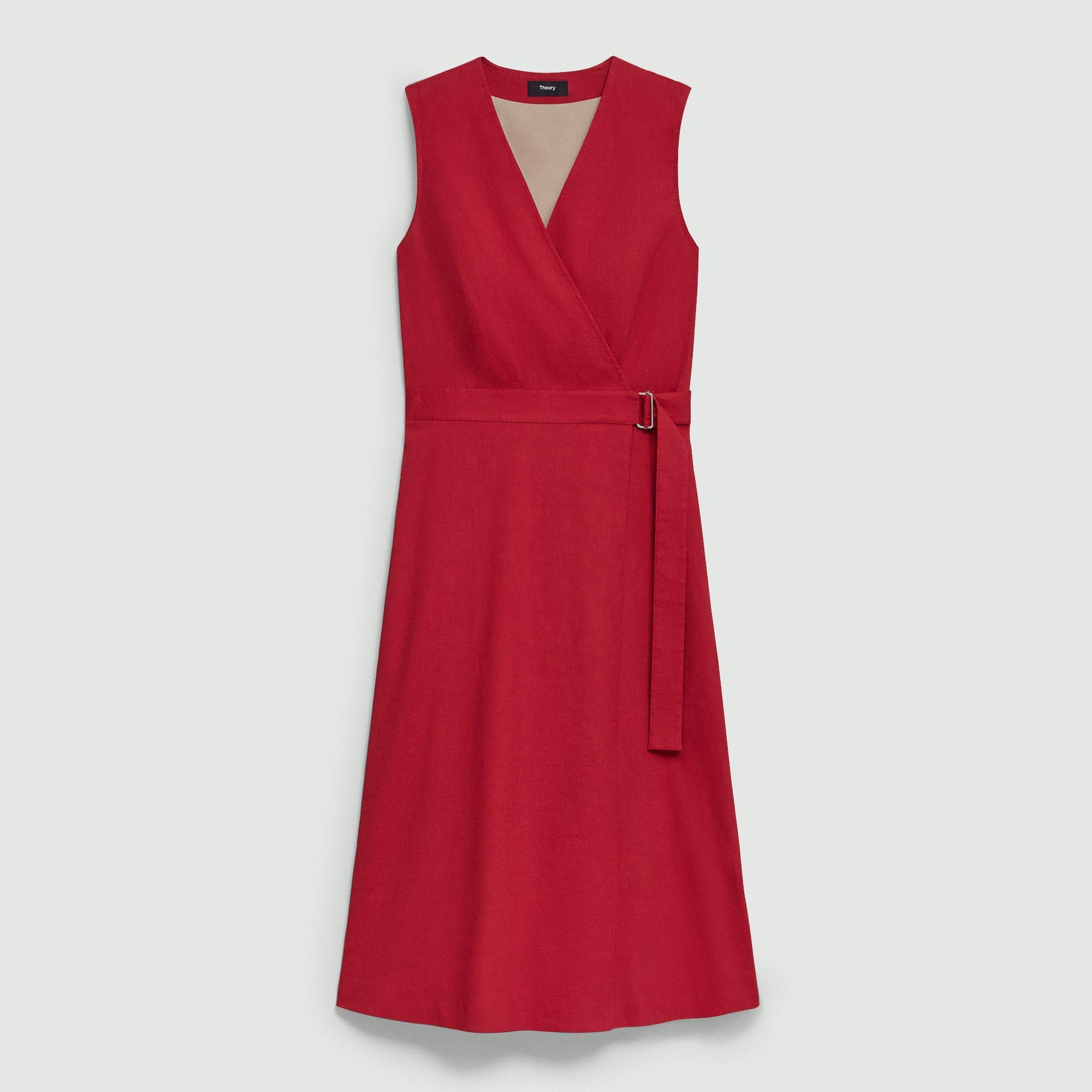 Sleeveless A-Line Wrap Dress in Good Linen by THEORY