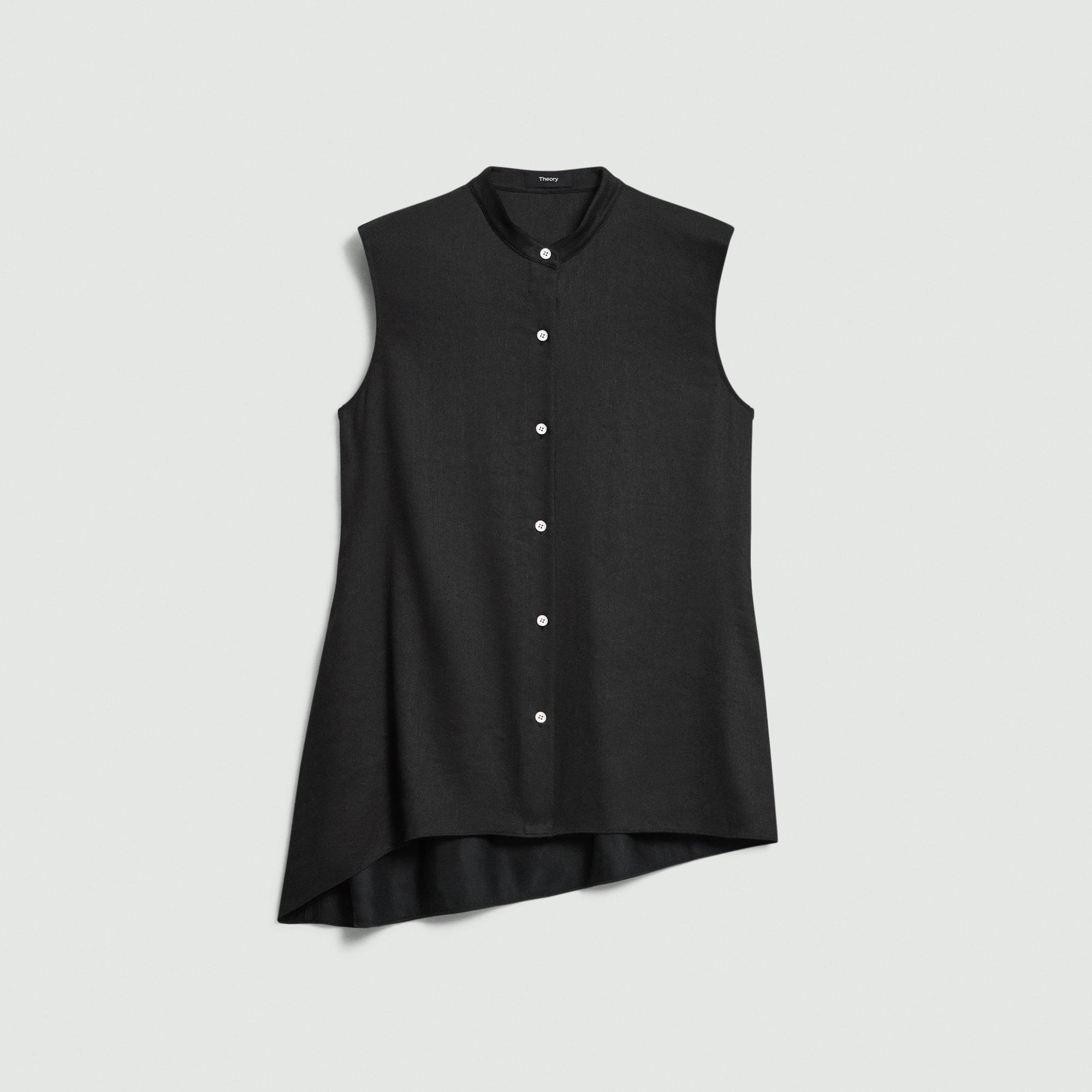 Sleeveless Asymmetrical Shirt in Linen-Viscose by THEORY