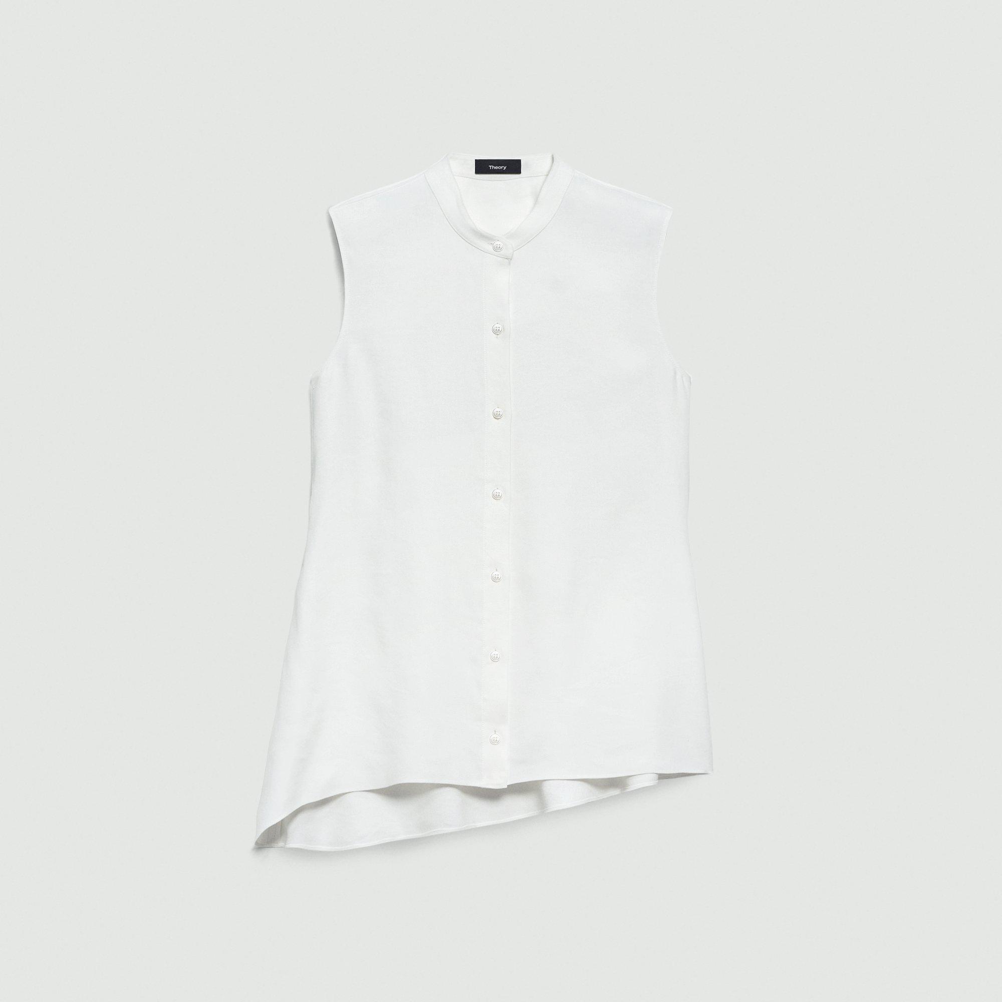 Sleeveless Asymmetrical Shirt in Linen-Viscose by THEORY