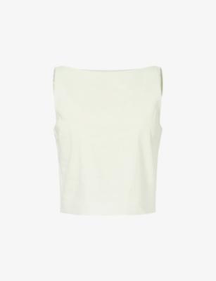 Sleeveless Bateau Linen-Blend Top by THEORY