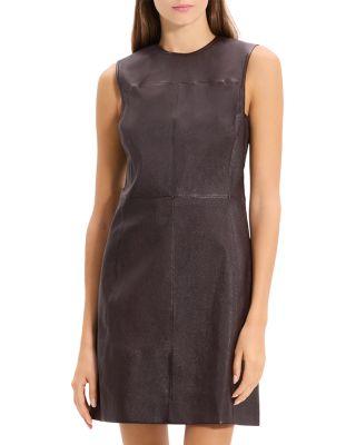 Sleeveless Leather Seam Mini Dress by THEORY