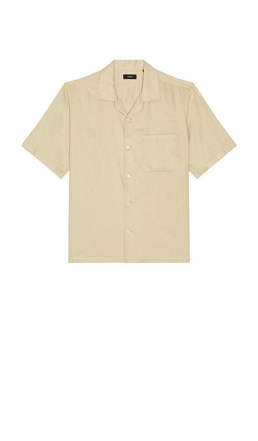 Theory Noll Short Sleeve Camp Shirt in Cream by THEORY
