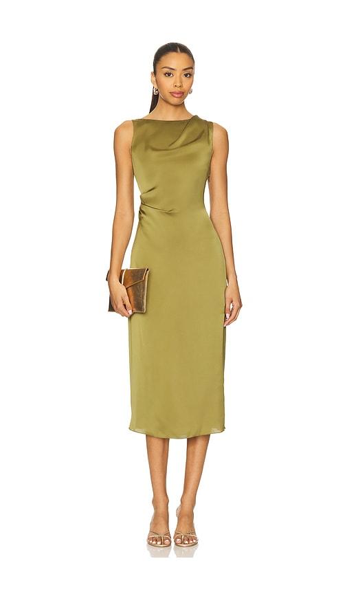 Theory Shoulder Drape Dress in Olive by THEORY