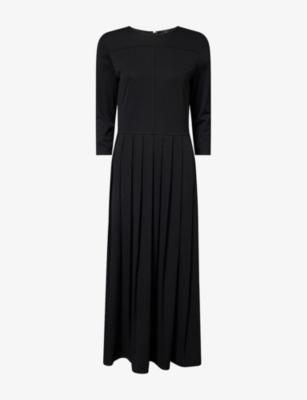 Three-Quarter Sleeve Pleated Woven Midi Dress by THEORY