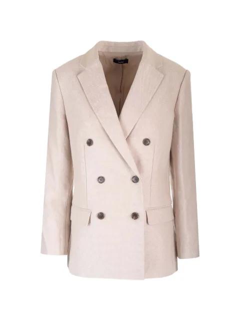 double-breasted linen-twill blazer by THEORY