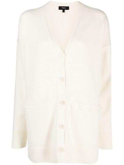 fine-knit elbow-patch cardigan by THEORY
