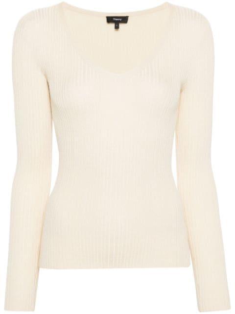 fine-ribbed V-neck jumper by THEORY