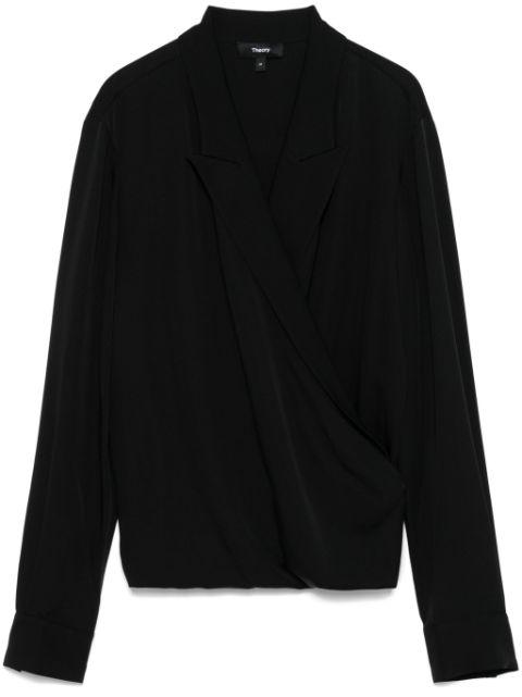 peak-lapel wrap blouse by THEORY